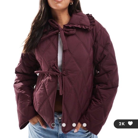 ASOS Jackets & Blazers - ASOS DESIGN quilted frill collar jacket with tie front in burgundy